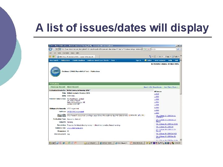 A list of issues/dates will display 