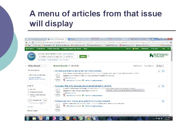 A menu of articles from that issue will display 
