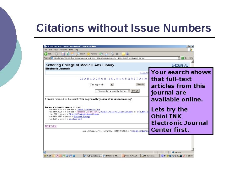 Citations without Issue Numbers Your search shows that full-text articles from this journal are