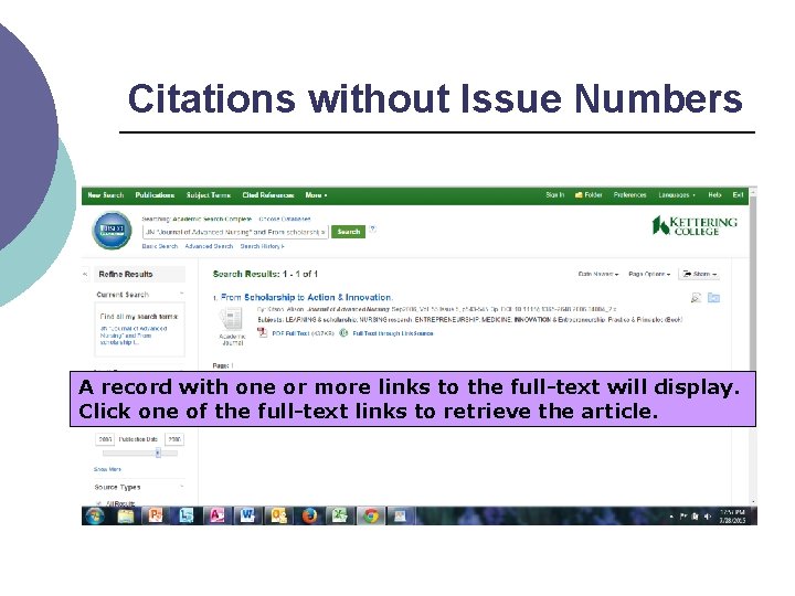 Citations without Issue Numbers A record with one or more links to the full-text