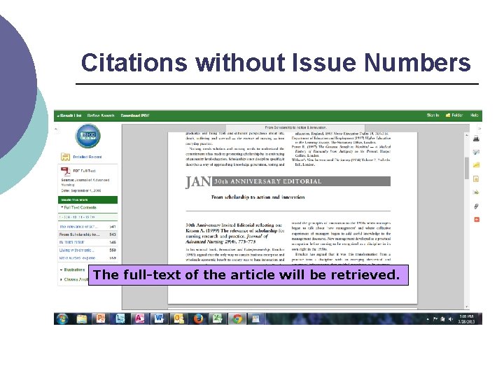 Citations without Issue Numbers The full-text of the article will be retrieved. 