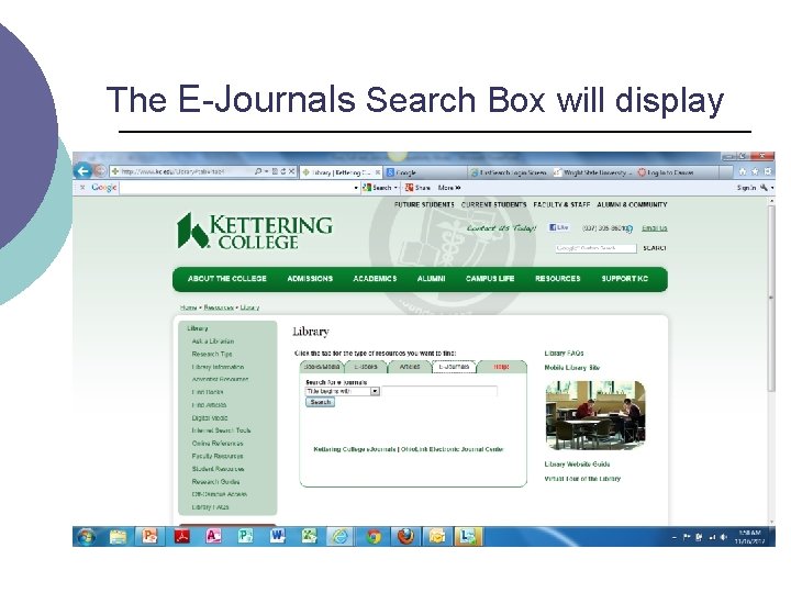 The E-Journals Search Box will display 