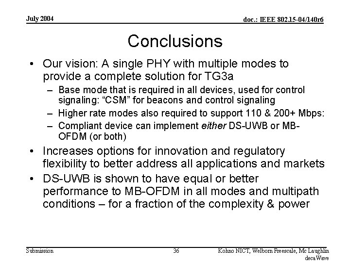 July 2004 doc. : IEEE 802. 15 -04/140 r 6 Conclusions • Our vision: