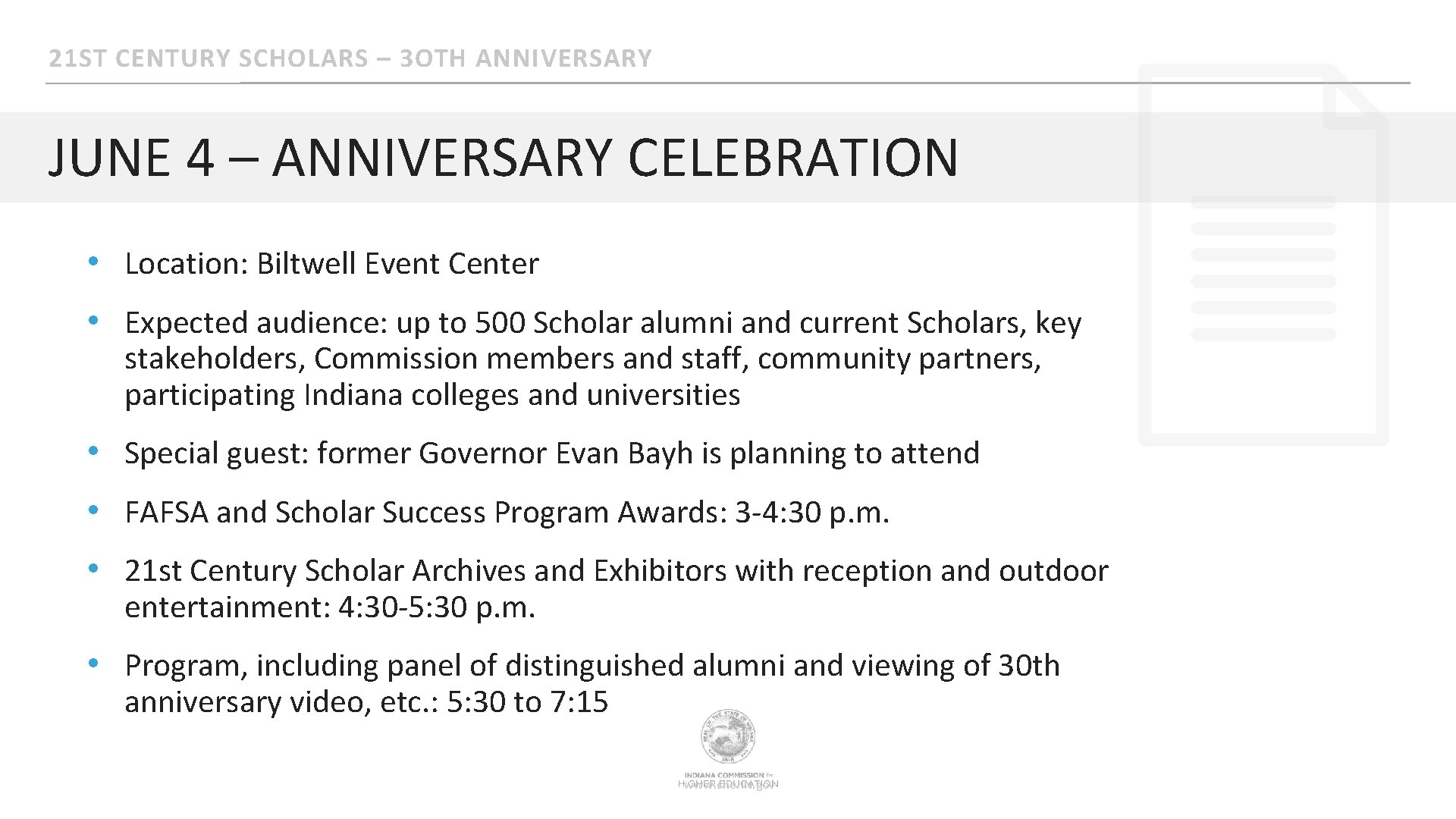 21 ST CENTURY SCHOLARS – 3 OTH ANNIVERSARY JUNE 4 – ANNIVERSARY CELEBRATION •