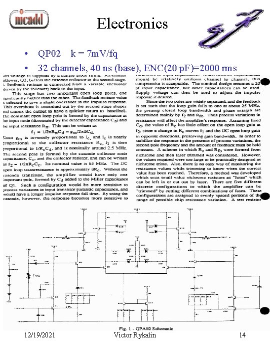 Electronics • QP 02 k = 7 m. V/fq • 32 channels, 40 ns