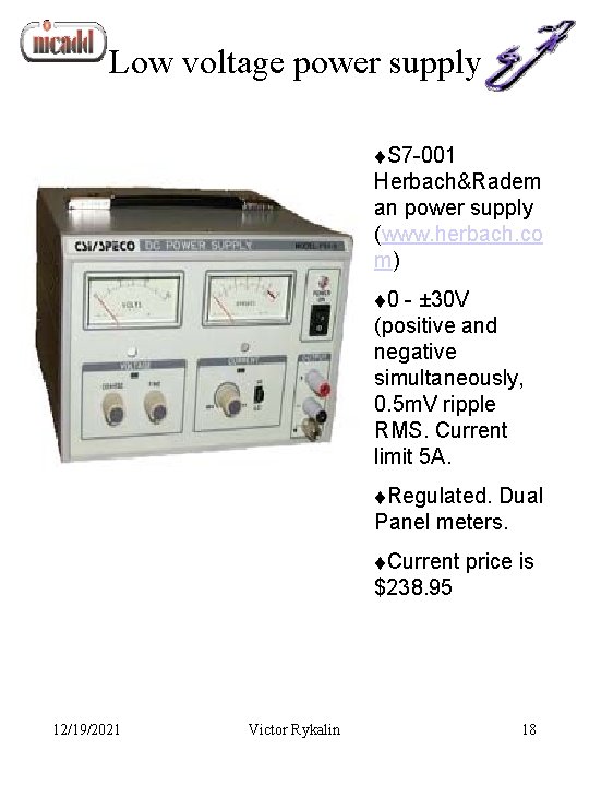 Low voltage power supply t. S 7 -001 Herbach&Radem an power supply (www. herbach.