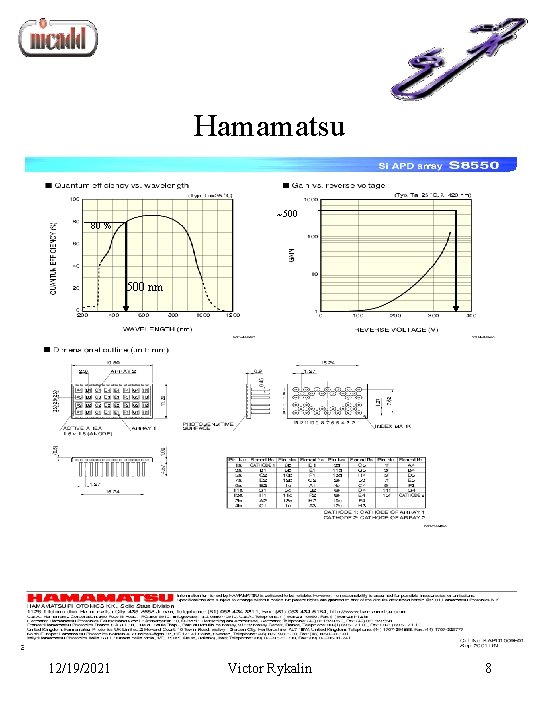 Hamamatsu ~500 80 % 500 nm 12/19/2021 Victor Rykalin 8 