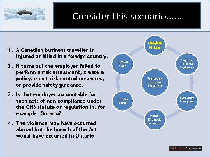 Consider this scenario. . . OHS/OS H Law 1. A Canadian business traveller is Consider this scenario. . . OHS/OS H Law 1. A Canadian business traveller is