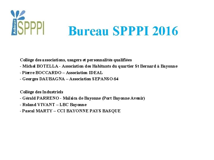 Bureau SPPPI 2016 Collège des associations, usagers et personnalités qualifiées - Michel BOTELLA -