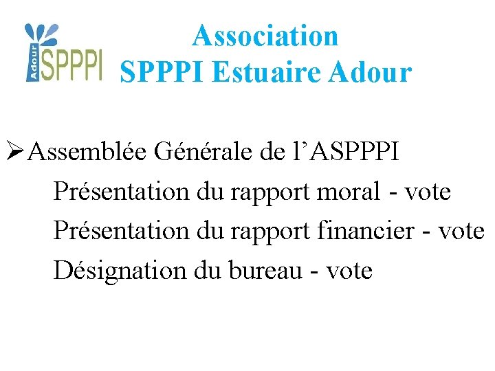 Association SPPPI Estuaire Adour ØAssemblée Générale de l’ASPPPI Présentation du rapport moral - vote