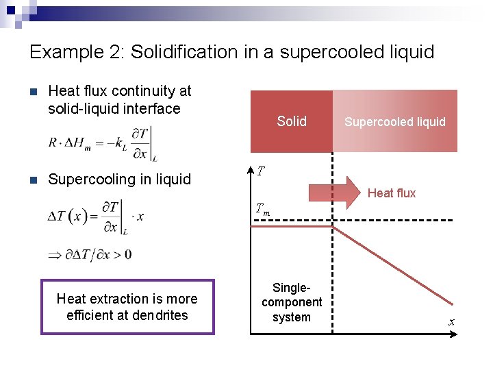 Example 2: Solidification in a supercooled liquid n n Heat flux continuity at solid-liquid