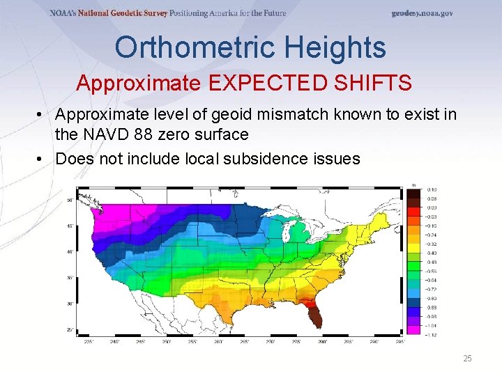 Orthometric Heights Approximate EXPECTED SHIFTS • Approximate level of geoid mismatch known to exist