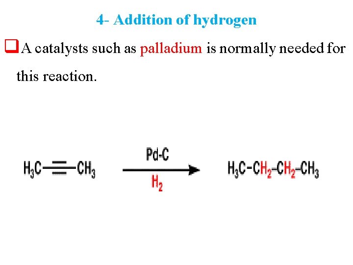 4 - Addition of hydrogen q. A catalysts such as palladium is normally needed