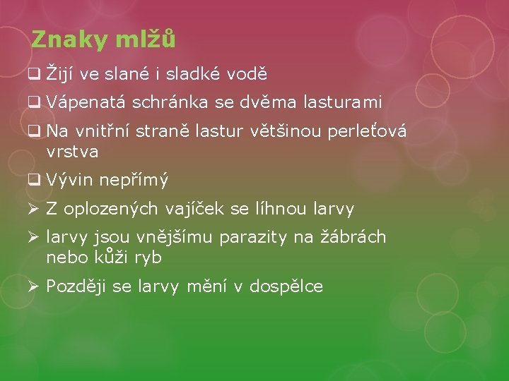 Znaky mlžů q Žijí ve slané i sladké vodě q Vápenatá schránka se dvěma