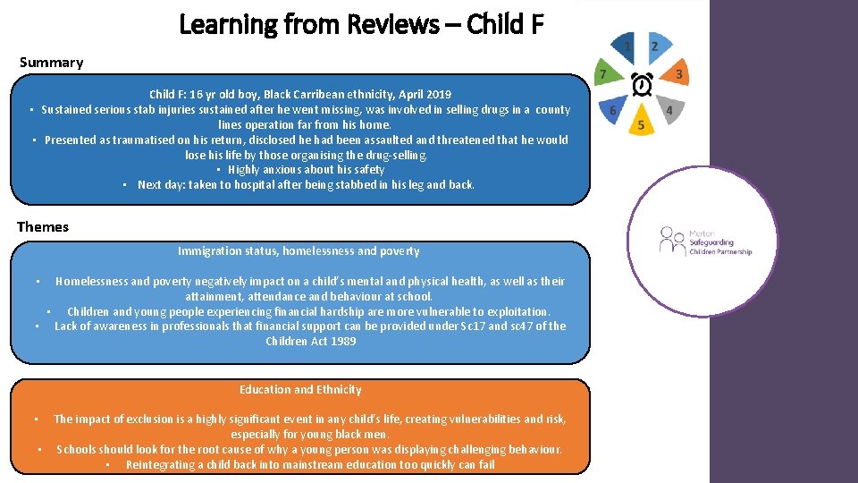 Learning from Reviews – Child F Summary Child F: 16 yr old boy, Black