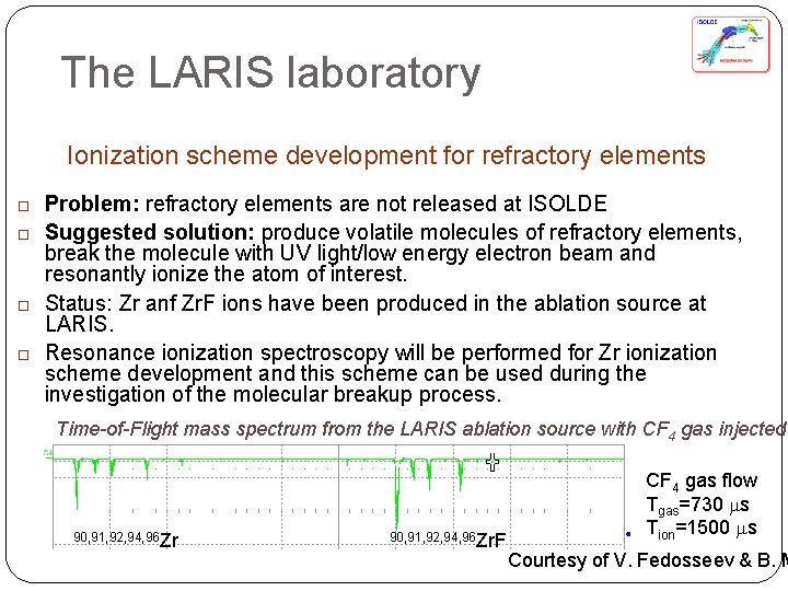 The LARIS laboratory Ionization scheme development for refractory elements Problem: refractory elements are not