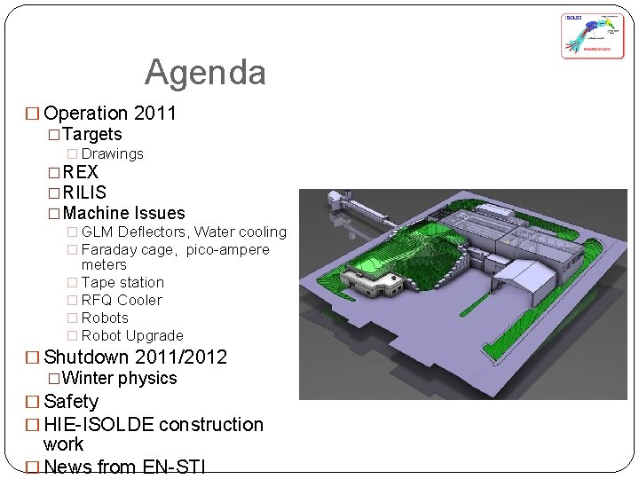 Agenda � Operation 2011 �Targets � Drawings �REX �RILIS �Machine Issues � GLM Deflectors,