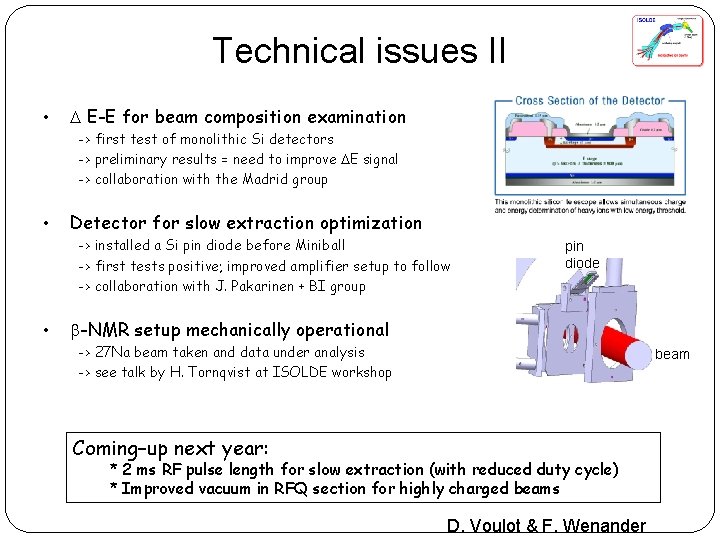 Technical issues II • E-E for beam composition examination -> first test of monolithic