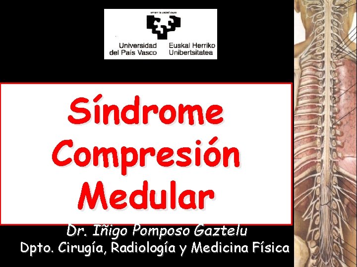 Síndrome Compresión Medular Dr. Iñigo Pomposo Gaztelu Dpto. Cirugía, Radiología y Medicina Física 