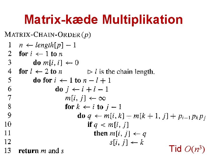 Matrix-kæde Multiplikation Tid O(n 3) 