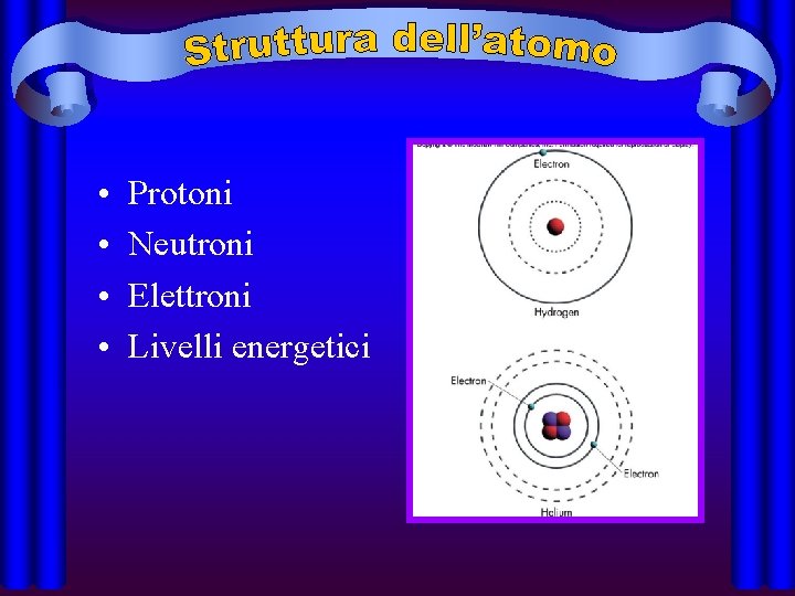  • • Protoni Neutroni Elettroni Livelli energetici 