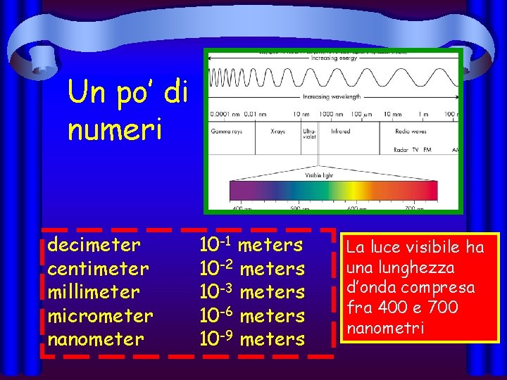 Un po’ di numeri decimeter centimeter millimeter micrometer nanometer 10 -1 meters 10 -2