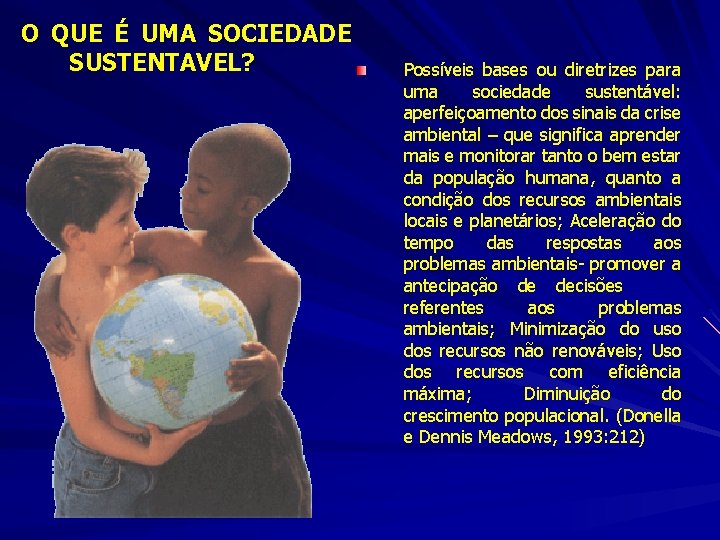 O QUE É UMA SOCIEDADE SUSTENTAVEL? Possíveis bases ou diretrizes para uma sociedade sustentável: