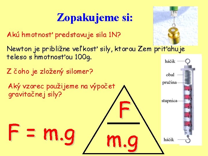 Zopakujeme si: Akú hmotnosť predstavuje sila 1 N? Newton je približne veľkosť sily, ktorou