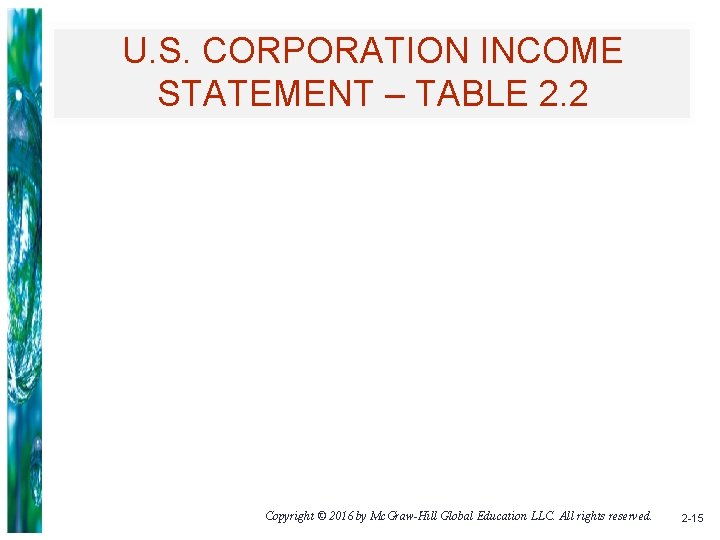 U. S. CORPORATION INCOME STATEMENT – TABLE 2. 2 Copyright © 2016 by Mc.