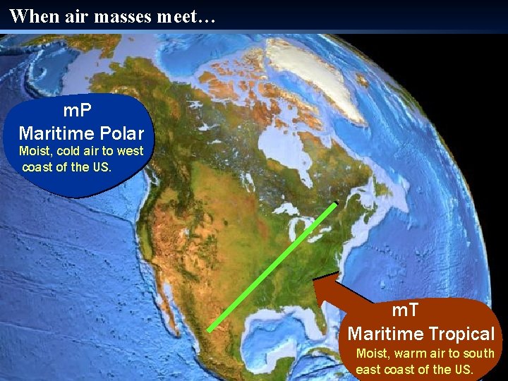 When air masses meet… m. P Maritime Polar Moist, cold air to west coast
