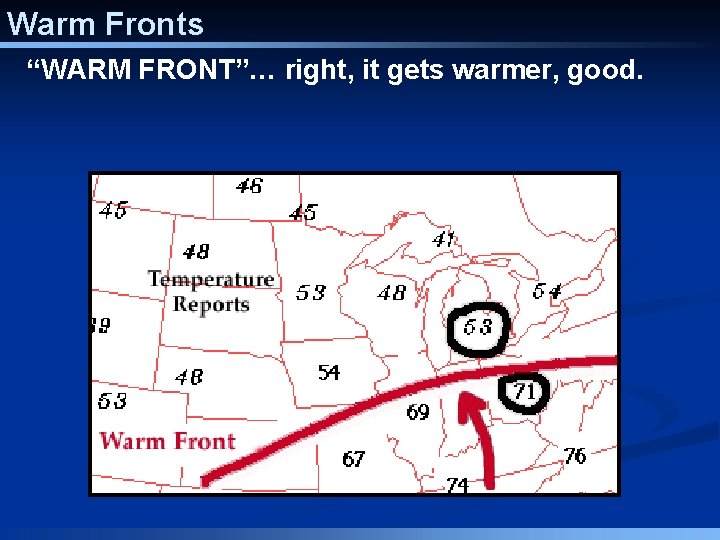 Warm Fronts “WARM FRONT”… right, it gets warmer, good. 