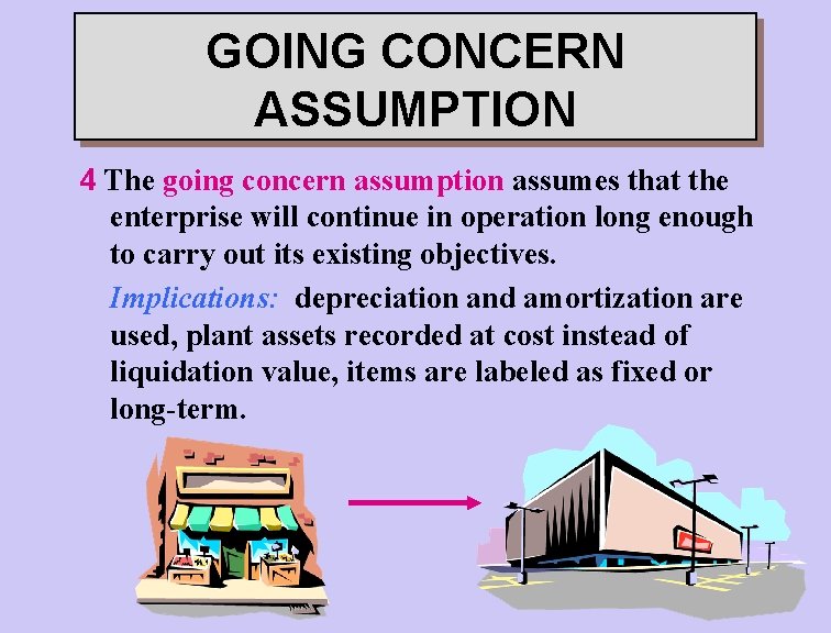 GOING CONCERN ASSUMPTION 4 The going concern assumption assumes that the enterprise will continue