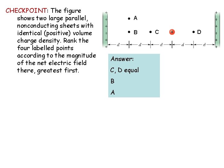 CHECKPOINT: The figure shows two large parallel, nonconducting sheets with identical (positive) volume charge