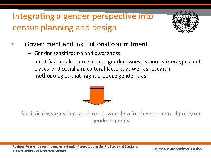Integrating a gender perspective into census planning and design • Government and institutional commitment