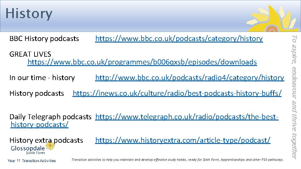 History https: //www. bbc. co. uk/podcasts/category/history GREAT LIVES https: //www. bbc. co. uk/programmes/b 006