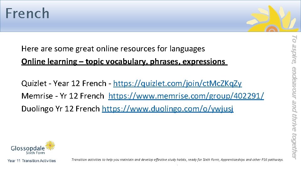 French Quizlet - Year 12 French - https: //quizlet. com/join/ct. Mc. ZKq. Zy Memrise