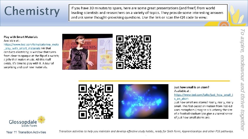 Chemistry To aspire, endeavour and thrive together Transition activities to help you maintain and