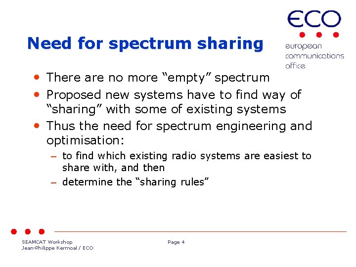 Need for spectrum sharing • There are no more “empty” spectrum • Proposed new