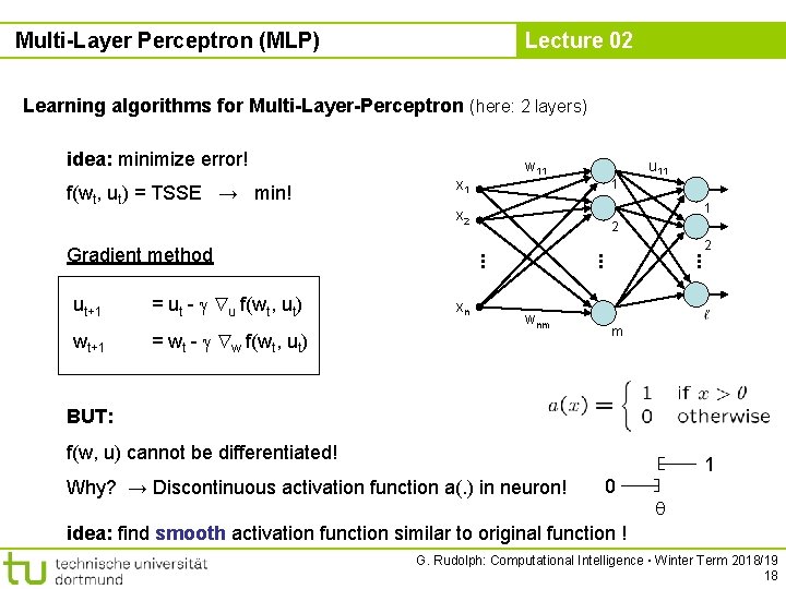 Multi-Layer Perceptron (MLP) Lecture 02 Learning algorithms for Multi-Layer-Perceptron (here: 2 layers) idea: minimize