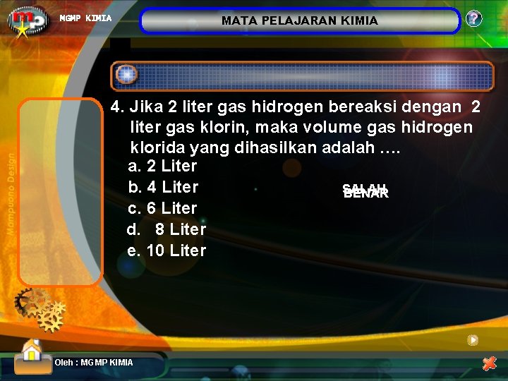 MGMP KIMIA MATA PELAJARAN KIMIA ? 4. Jika 2 liter gas hidrogen bereaksi dengan