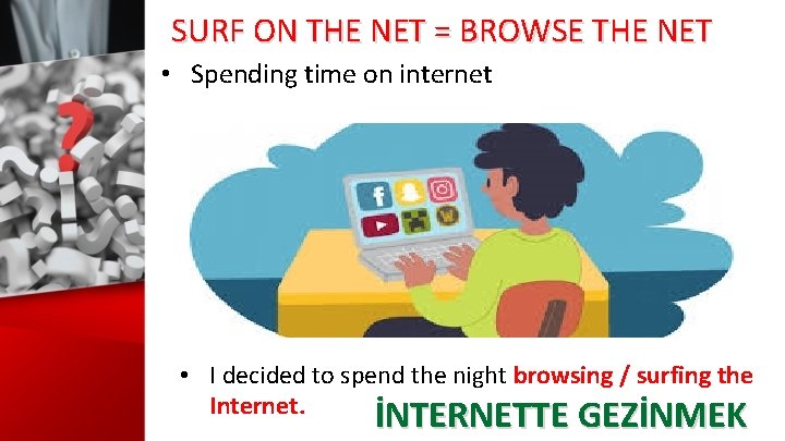 SURF ON THE NET = BROWSE THE NET • Spending time on internet •