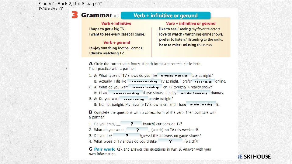 Student’s Book 2, Unit 6, page 57 What's on TV? to watch / watching