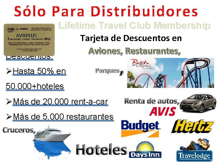 Sólo Para Distribuidores Lifetime Travel Club Membership AVHPLUS Tarjeta de Descuentos en Aviones, Restaurantes,