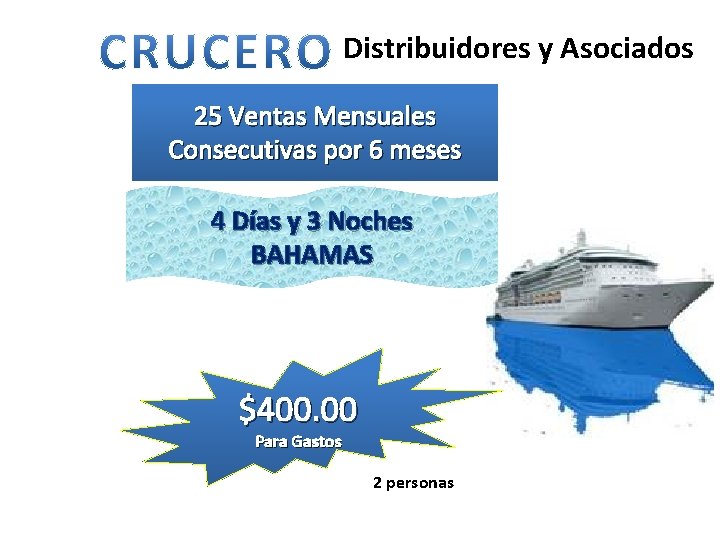 Distribuidores y Asociados 25 Ventas Mensuales Consecutivas por 6 meses 4 Días y 3