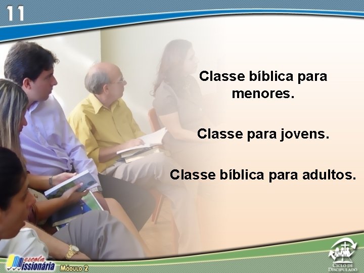 Classe bíblica para menores. Classe para jovens. Classe bíblica para adultos. Classe bíblica para menores. Classe para jovens. Classe bíblica para adultos.
