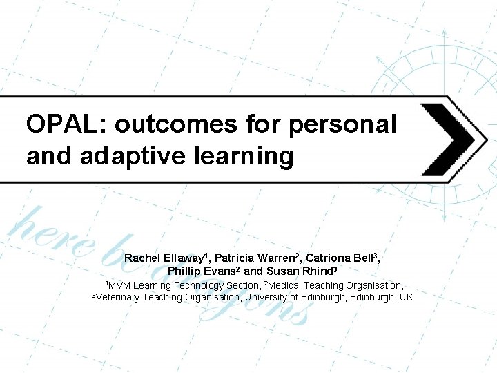 OPAL: outcomes for personal and adaptive learning Rachel Ellaway 1, Patricia Warren 2, Catriona