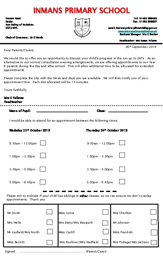 INMANS PRIMARY SCHOOL Inmans Road Hedon East Riding of Yorkshire HU 12 8 PA