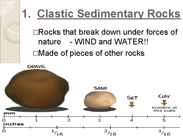 1. Clastic Sedimentary Rocks �Rocks that break down under forces of nature - WIND