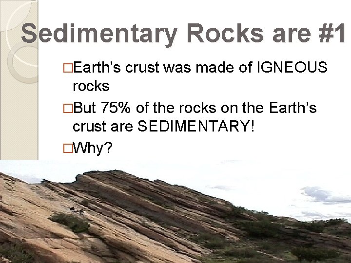 Sedimentary Rocks are #1 �Earth’s crust was made of IGNEOUS rocks �But 75% of