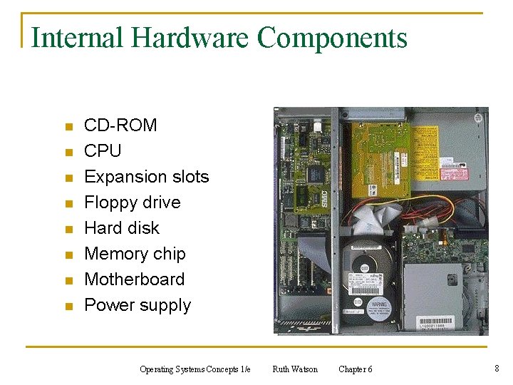 Internal Hardware Components n n n n CD-ROM CPU Expansion slots Floppy drive Hard Internal Hardware Components n n n n CD-ROM CPU Expansion slots Floppy drive Hard